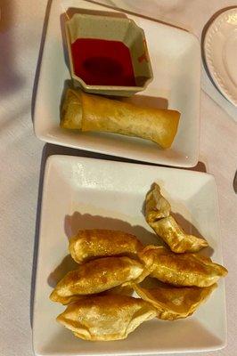 Shrimp eggroll $2 each and Pot Stickers