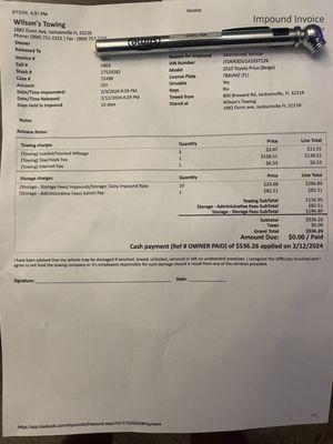 Invoice with false information on it.