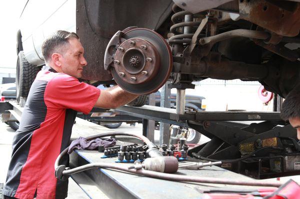 Brake job done by professional techs at Buds Diesel Shop .