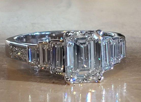 2ct Emerald Cut Diamond with baguette shoulders