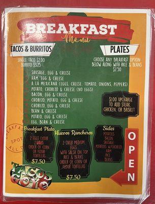 breakfast menu