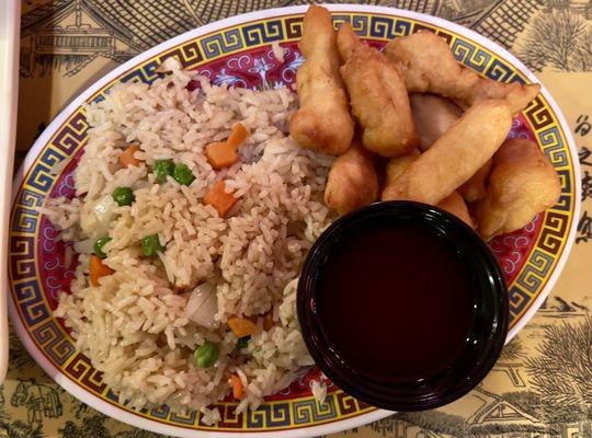 Sweet & Sour Chicken w/ Fried rice.