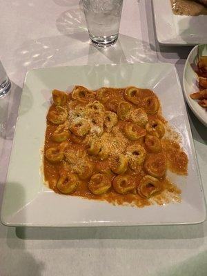 Vodka sauce over cheese tortellini