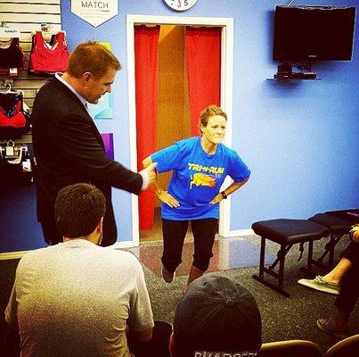 Dr. Van Matre doing a stability test at a local running store.