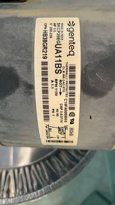 Photo of the part number for the old ac motor texted to H AC Depot.