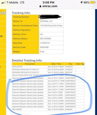 Falsified tracking status