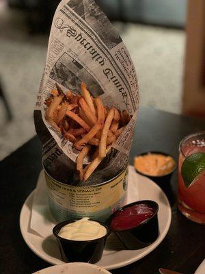 Hand cut fries. The ketchup and aioli is amazing