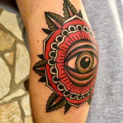 Eyeball mandala on my left elbow done by Ivan Antonychev.