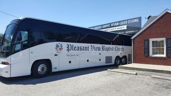 Church bus lettering, and logos