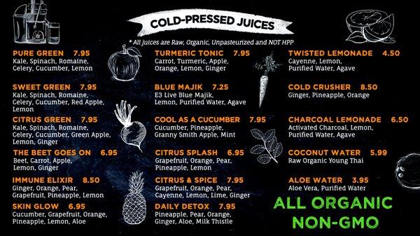 Cold-Pressed Juice Menu