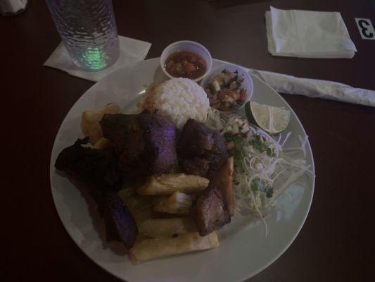 Yuca and Chicharrones (I added rice to mine)