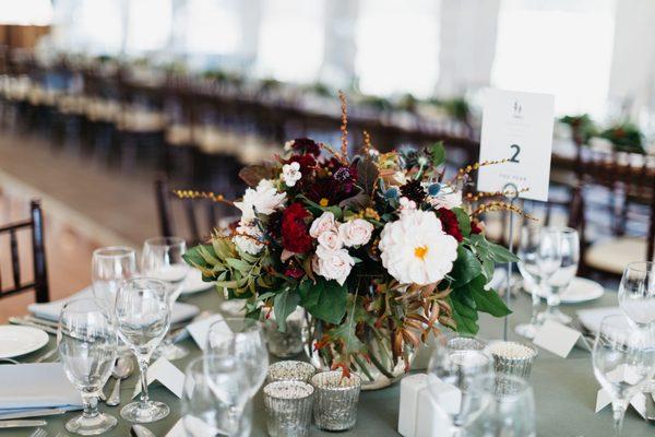 Fall wedding centerpiece at Trail Creek Cabin