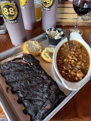 1/2 rack, corn bread muffin, coleslaw and cowboy beans.