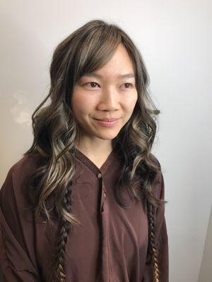 Balayage and babylights with cut and styling.