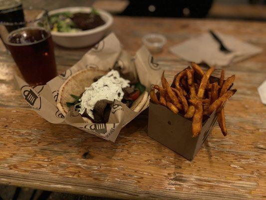 Gyro and Sweet Potato Fries.  Yumm!!