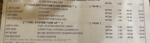 Invoice showing INTERSTATE 75 MONTH BATTERY