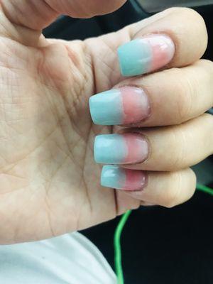 This is the ombré nails royal nail spa did for me last night it was horrible!!!! now I will never go again! $55 for this shit job!