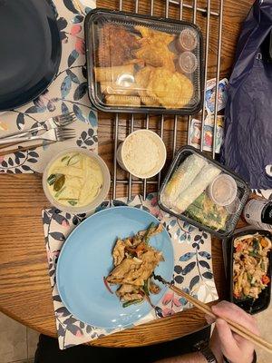 The sampler, green curry and drunken noodles. All delicious!