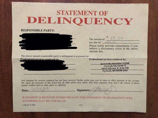 This delinquency notice was obvious through the envelope even!