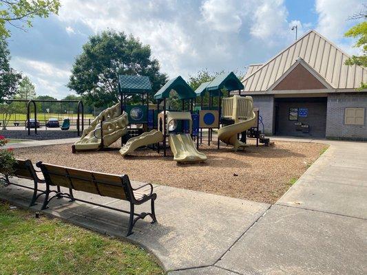 Play area for toddlers and the restrooms (at the back)