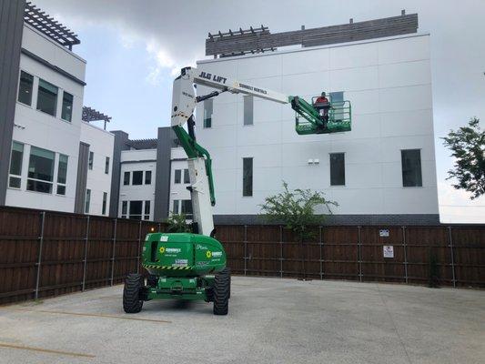 Neighbors property being used to clean clients windows without permission