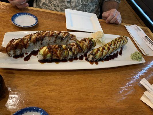 Three different specialty eel rolls