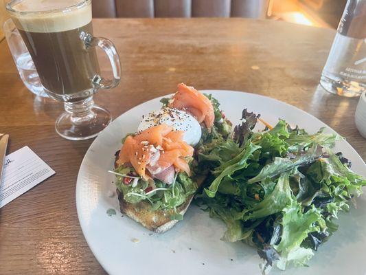 Avocado Toast and Oat milk latte.