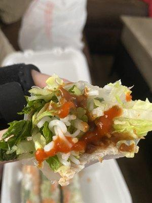 Yummy inside view of spring roll