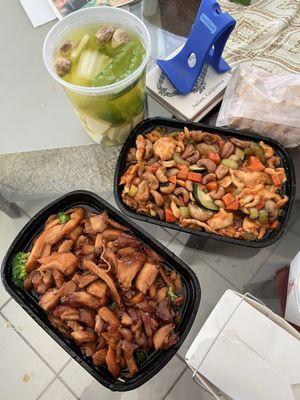 This is the bourbon chicken and chicken with cashew meals. And a vegetable soup with tofu.