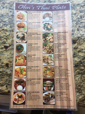 Menu can be called in to go or placed in person