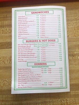 Sandwiches, Dogs/Burgers and Dinners