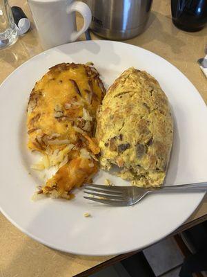 Bacado omelette and hash browns