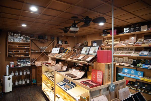 Well stocked humidor with your conventional cigars and a large selection of boutique cigars.