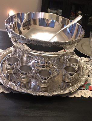 Punch bowl set replated by Normandy Metal Refinishers in Pasadena, CA.