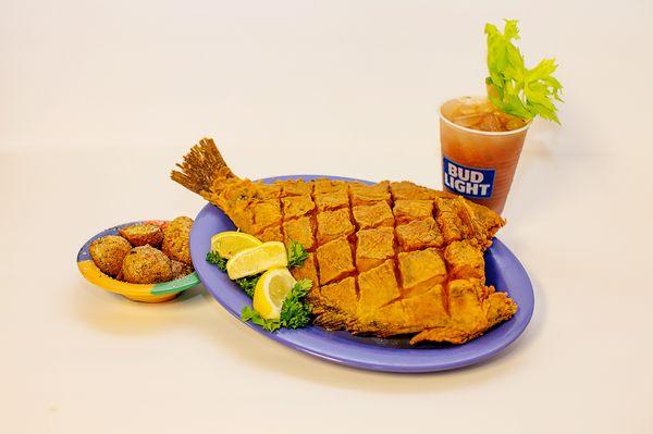 Whole Fried Flounder dinner