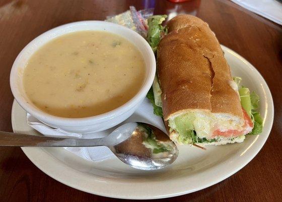 Soup or Salad & Sandwich: Shrimp & Corn Soup with 1/2 of a Famous Turkey Sandwich!