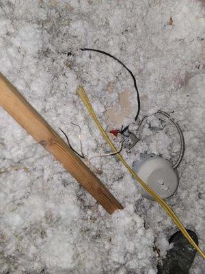 Live electrical wires hanging inside the insulation right inside the entryway to the attic