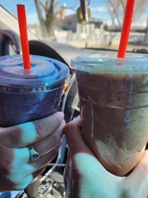 Berry banana smoothie, and Black Forest  blended coffee drink