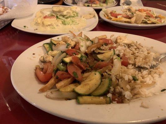 Vegetables with rice and fries.  #33. Saltado de Vegetales