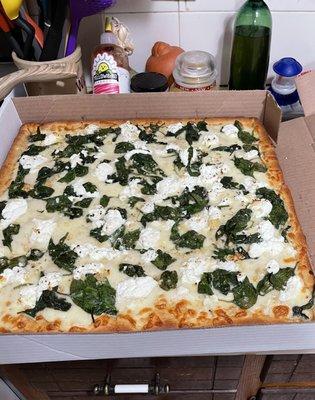 Sicilian Pizza with ricotta/spinach/garlic - $29 with 16 slices