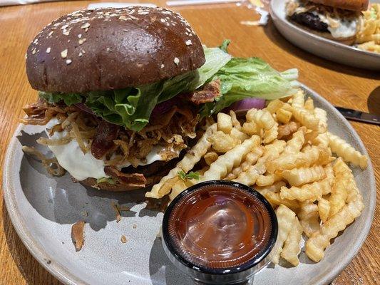 Burger with Fries and Claim Sauce