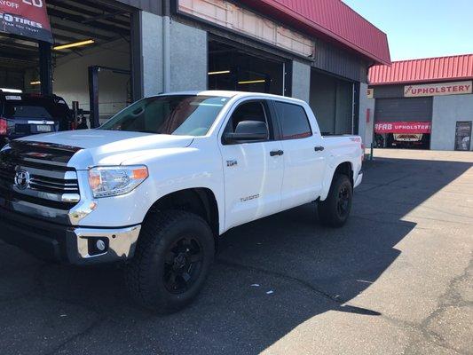 Got a 3 inch in the front 1 inch in the back leveling kit for my 2017 Tundra. Found new RockStar wheels and Nitto tires all within my budget