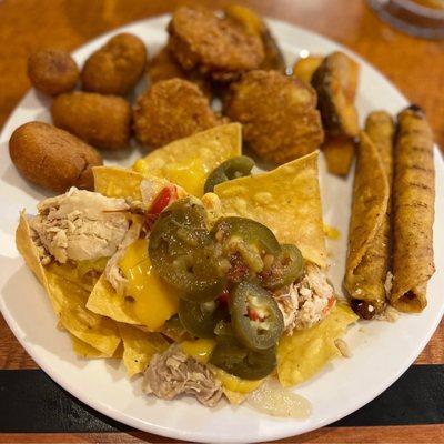 Salad Bar~ Flavorful chicken nachos, taquitos, mini corndogs, steak fries & chicken nuggets, I was starving!