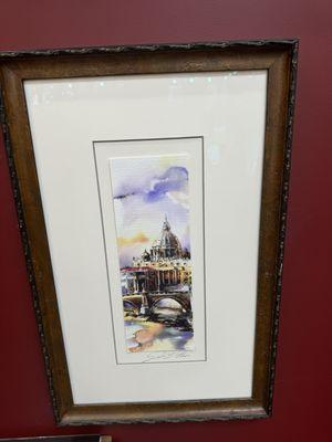 Watercolor from Italy framed with museum glass.