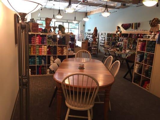 A view of one of the comfortable sitting areas. We teach classes at this table too.