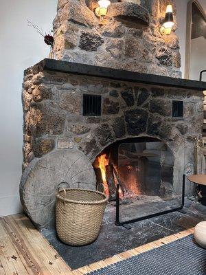 Fireplace in the sitting area.