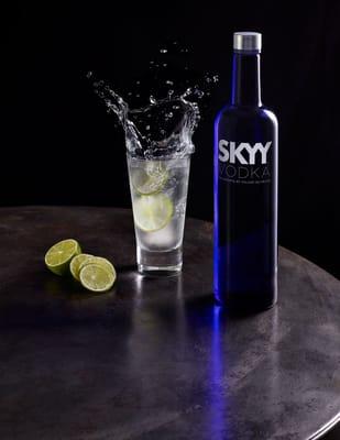 SKYY vodka action splash with lemon and lime. | Product Still Life Photographer, Marshall Gordon