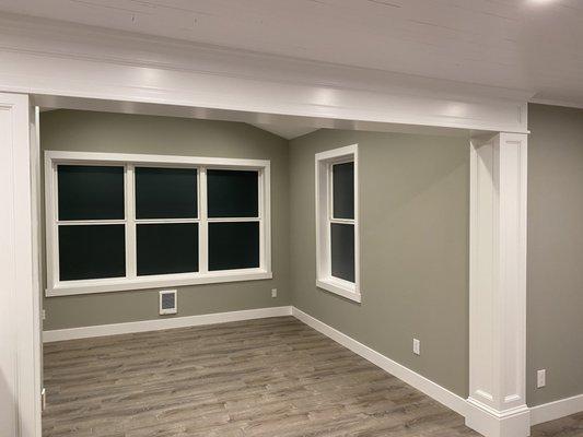 Painting, doors, trims, walls, ceiling, and flooring installation