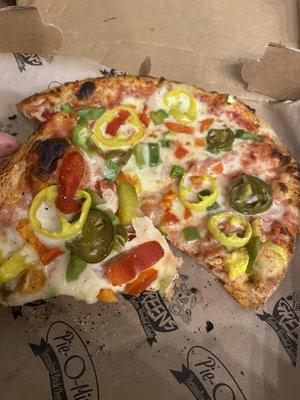 Pepper pizza (red & green peppers. Jalapeño and banana peppers)