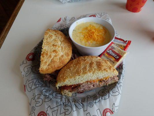 Beefy cheesy bacon and a broccoli cheese soup